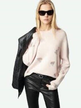 Zadig&Voltaire Pravis Cashmere Sweater Pale Pink  ribbed edges size  large